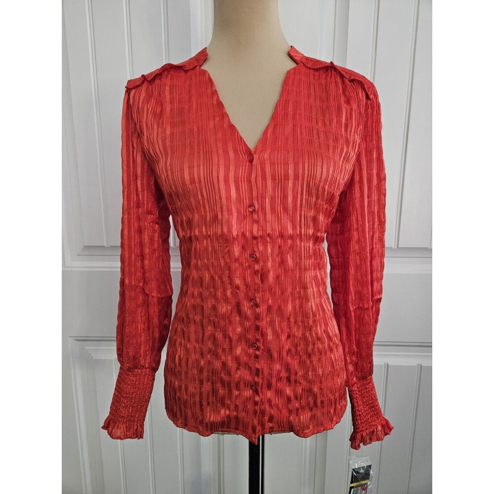 Nanette Lepore Striped Lurex Blouse In Saffron Sun M Button Down Nwt Top Career